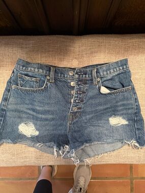 7 For All Mankind Distressed Blue Denim Shorts
